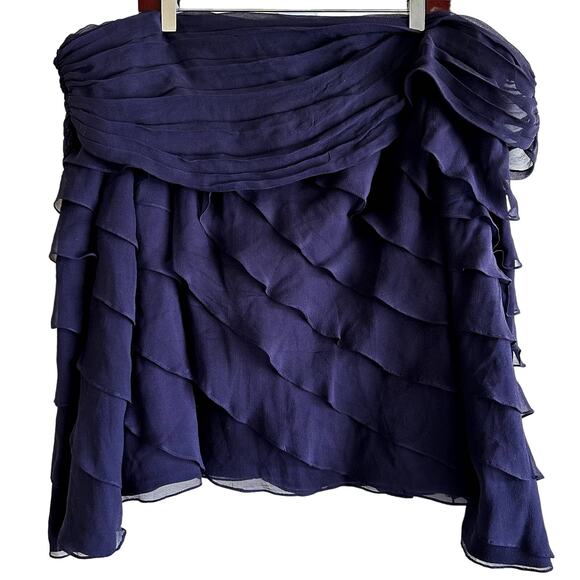 Tadashi Shoji 100% Silk Blouse Off Shoulder Ruffle Tiered Purple 16 NWT - Picture 2 of 8